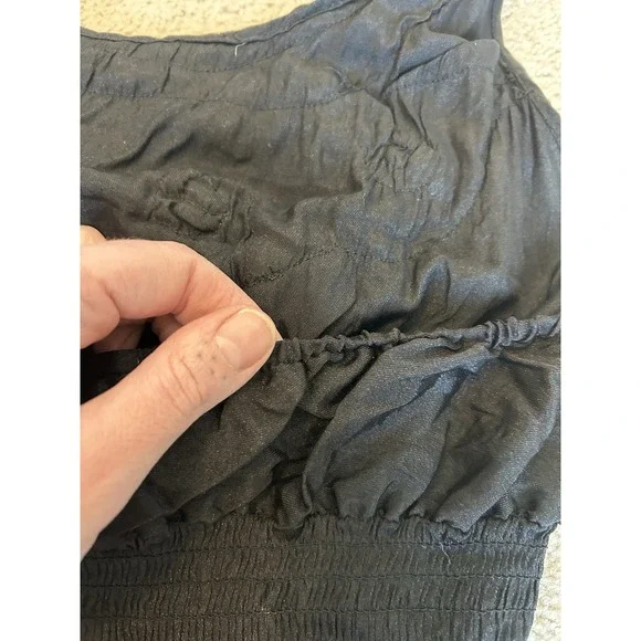 Vintage Y2K Poetry Ruffle Halter Smocked Tank Top L Black Grunge Gothic READ - Picture 7 of 11